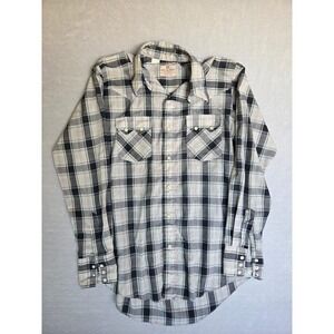 Vtg Dee‎ Cee Brand Western Pearl Snap Shirt Mens 15.5-35 Black Plaid Cowboy USA